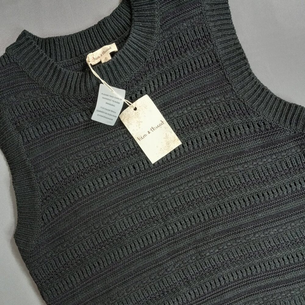 Hem & Thread Women Dark Charcoal Black Open Knit Sweater Vest NWT Size M
